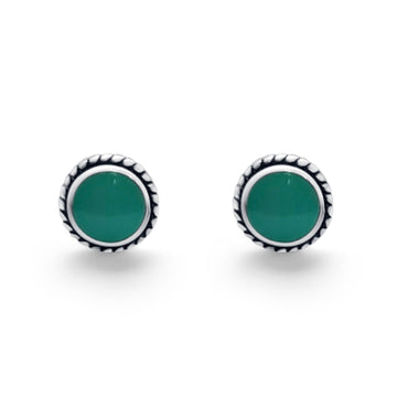 Twisted Rope Design Stud Post Earrings Round Simulated Turquoise 925 Sterling Silver